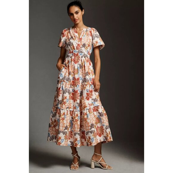 NWT Anthropologie Maeve Somerset Maxi in Botanical Floral Print Cotton Dress XS - Picture 1 of 7